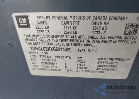 2016 Chevrolet Equinox Lt from USA, damaged, VIN 2GNALCEKXG6214929